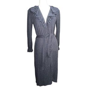 Chaser NWT Ribbed Ruffle Collar Duster Cardigan Sweater Sz Medium Womens Blue Gr